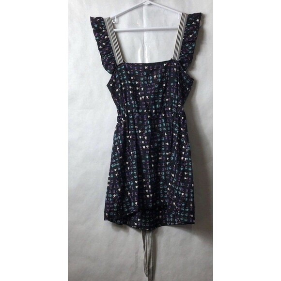 Anthropologie Anna Sui silk  Black Floral Mini Dress Striped V-Neck Trim, size 2 - Picture 2 of 6